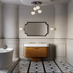 Devon Liberty Тумба под раковину двойная 124.5х88.3 см, с керамической раковиной WIDE BLUES на3 отв , цвет мебели RADICA DI NOCE глянец