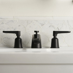 DEVON&DEVON TWENTIES Смеситель для раковины на 3 отверстия, в комплекте с донным клапаном, цвет черный матовый, вставки Bianco Carrara