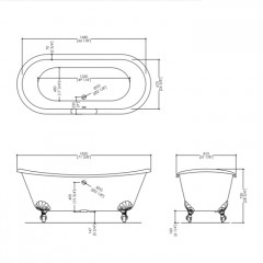 Devon Admiral Ванна чугунная (без отв-й для смес), 182х81хh73см, цвет: белый, снаружи под окраску, ножки Eagle алюминий полированный (без слива-перел)
