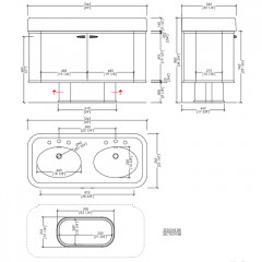 Devon Liberty Тумба под раковину двойная 124.5х88.3 см, с керамической раковиной WIDE BLUES на3 отв , цвет мебели RADICA DI NOCE глянец