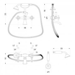 Devon&Devon Austin Смеситель для ванны настенный с лейкой и шлангом, цвет хром