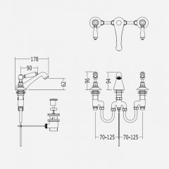 Devon Dandy Смеситель для раковины на 3 отв., с донным клапаном, c ручками белыми, цвет: хром