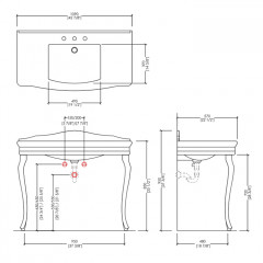 Devon Colette Консоль (109х57хh85/95 см):керамич. раковина. c 3 отв, цвет: белый, с 2-мя ножками, цвет: хром