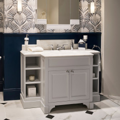Devon Flair Тумба под раковину 128х102 см, со столешницей из мрамора CALACATTA BORGHINI, раковина WHITE50 , цвет мебели OFF WHITE