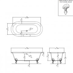 Devon Draycott Ванна чугунная (без отв-й для смес), 170х79хh61см, цвет: белый, ножки Eagle алюминий полированный (без слива-перел)