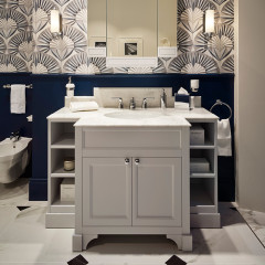 Devon Flair Тумба под раковину 128х102 см, со столешницей из мрамора CALACATTA BORGHINI, раковина WHITE50 , цвет мебели OFF WHITE