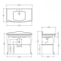 Devon Jacqueline Ceramic Консоль (109х58хh85,5/95,6 см):керамич. раков.с 1отв., цвет:бел, с метал.структ.напольн,цвет:св.золото(полка прозр)
