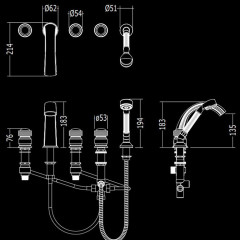 Devon&Devon Excelsior Royal Смеситель для установки на борт ванны с 5 отверстиями, переключателем и душем. Цвет: античная латунь.