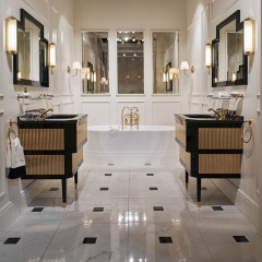 Devon&Devon Metropolitan Тумба под раковину DEEP BLACK 88,5см, планками светл золото, столешница GRANITO NERO ASSOLUTO, раковина SWINDON черная