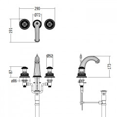 Devon&Devon Excelsior Swan Смеситель для раковины на 3 отверстия, донный клапан. Цвет: блестящий никель.
