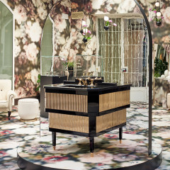 Devon&Devon Metropolitan Тумба под раковину DEEP BLACK 88,5см, планками светл золото, столешница GRANITO NERO ASSOLUTO, раковина SWINDON черная