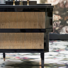 Devon&Devon Metropolitan Тумба под раковину DEEP BLACK 88,5см, планками светл золото, столешница GRANITO NERO ASSOLUTO, раковина SWINDON черная