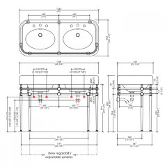 Devon&Devon Crystal Memphis Консоль для двойной раковины Wide Blues. 124,5x56,5xh74,3 см., глянцевый никель/плексигласс