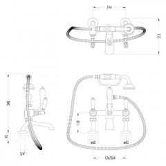 Devon Dandy Смеситель для ванны, монтаж на бортик ванны, с лейкой и шлангом, ручки белые, цвет: хром