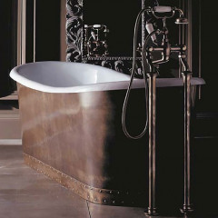 Devon Ambra Ванна чугунная (без отверстий для смесителя),182x81xh70,5cм, свободностоящая, цвет: белый, вн.отделка: листовая медь (без слива-перелива)
