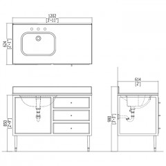 Devon&Devon Тумба под раковину 120,2 см. с дверцей и 3мя выдвижными ящиками, фурнитура: золото. Материал - МДФ, снаружи высокоглянцевый лак