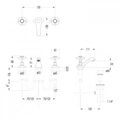 Devon Coventry Смеситель для биде на 3 отв., с донным клапаном, излив 111 мм, цвет: светлое золото