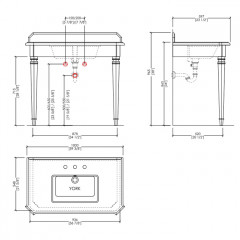 Devon Epoque Консоль раковину 103/100xh86x60 см со столешницей из белого mрамора bianco carrara с керам. раковиной York ножки хром