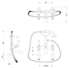 Devon Black Dandy Смеситель для ванны, монтаж на бортик ванны, с лейкой и шлангом, ручки черные, цвет: хром
