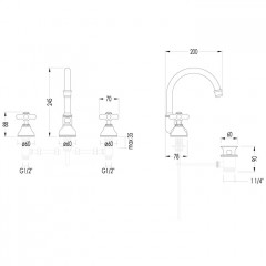 Devon City Смеситель для раковины высокий на 3 отв. с донным клапаном, цвет: хром