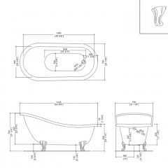 Devon Regina Ванна 164х79хh57/80 см, чугунная, отдельностоящая, ножки decò, отделка состаренная медь