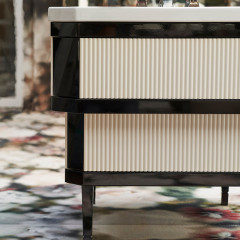 Devon&Devon Metropolitan Тумба под раковину DEEP BLACK 88,5см, планками PURE WHITE, столешница GRANITO NERO ASSOLUTO, раковина SWINDON черная