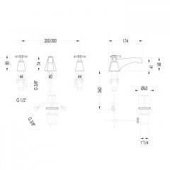 Devon Time Смеситель для раковины на 3 отв. с донным клапаном , цвет светлое золото