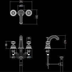 Devon&Devon Excelsior King Смеситель для раковины на 3 отверстия, донный клапан. Отделка: 24к золото.