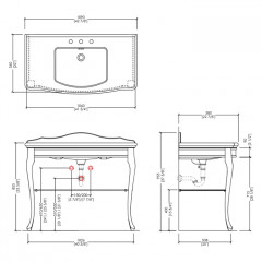 Devon Jacqueline Ceramic Консоль (109х58хh85,5/95,6 см):керамич. раков.с 3отв., цвет:бел.с металл.структ.напольн, цвет:хром (полка дымчатая)