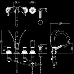 Devon&Devon Excelsior Swan Смеситель для установки на борт ванны с 5 отверстиями, переключателем и душем. Цвет: хром.