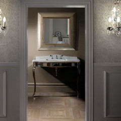 Devon Jacqueline Ceramic Консоль (109х58хh85,5/95,6 см):керамич. раков.с 3отв., цвет:бел.с металл.структ.напольн, цвет:хром (полка дымчатая)