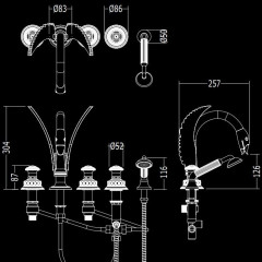 Devon&Devon Excelsior Swan Смеситель для установки на борт ванны с 5 отверстиями, переключателем и душем. Цвет: блестящий никель.