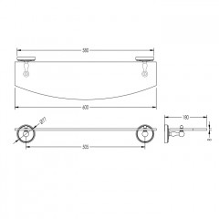 Devon DOROTHY полочка со стеклом настенная, 60см, держатели цвет: хром/белый