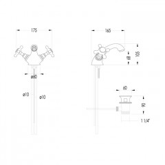 Devon & Devon Austin Смеситель для раковины с донным клапаном, жёсткая (трубка) подводка воды, (Цвет: светлое золото)