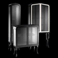 Devon Dancer 1 Витрина (80х30хh180см); с 2-мя дверцами, корпус и ножки цвет: черный глянец; дверки цвет: белый глянец