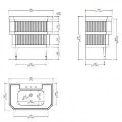 Devon&Devon Metropolitan ceramic Тумба из лакир дерева DEEP BLACK 89х87.5 с раковиной из белой керамики на 3 отв, планки крашенное дерево WARM GREY