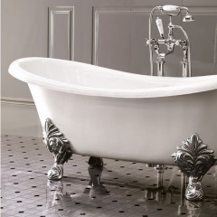 Devon Cherie Ванна чугунная (без отв-й для смесит),1685х760хh680 см, цвет: белый, ножки Flora полиров. аллюминий(без слива-перел)
