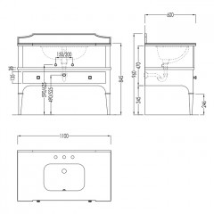 Devon&Devon Suite Тумба под раковину 110 см. МДФ, высокогл.лак., мраморная стол. цвета Nero Assoluto с 3 отв под смес. без раковины swindon