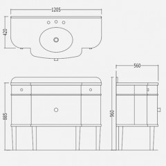 Devon Music База с гранитом NERO ASSOLUTO c 3отв.(120,5х42/56хh88,5/96см); корпус цвет:белый с кантом черным; ножки цвет: черный (без раков. WHITE56)