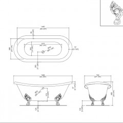Devon Cherie copper effect Ванна чугунная (без отв-й для смесит),1685х760хh680 см, цвет с отделкой под медь, ножки Flora состар медь (без слива-перел)
