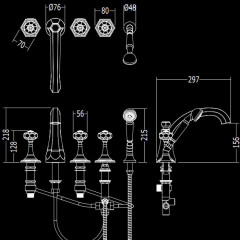 Devon&Devon Excelsior Gemstone Смеситель для установки на борт ванны с 5 отверстиями, переключателем и душем. Цвет: хром.
