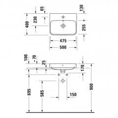 Duravit Happy D.2 Plus Раковина 500х400мм с переливом, без отв под смес, с креплением, выпуск с керам. покрытием цвет белый