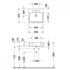 Duravit Vero Air Раковина 50cm, w, с площадкой, без отв. под смеситель, Цвет белый