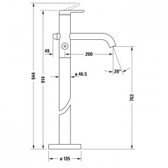 Duravit C.1 Смеситель для ванны, напольный, h=914мм с ручным душем, цвет: хром