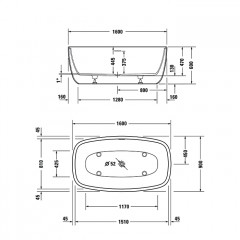 Duravit Aurena Ванна свободностоящая 1600 x 900 мм, из материала DuroCast Plus,в компл сливной гарнитур ,Цвет: Белый матовый