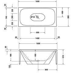 Duravit XViu Ванна отдельностоящая 1600х800мм, акриловая бесшовная панель, слив-перелив,, цвет: champagne matt