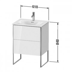 Duravit XSquare Тумба напольная под раковину # 234463, 2 яшика, встроенные ножки с регулировкой по высоте, 592x610x478мм, цвет Flannel Grey SaM