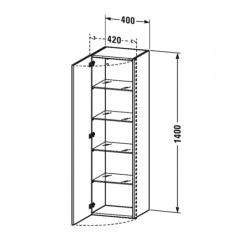 Duravit DuraStyle Колонна 1400x400x360mm, 1 дерца, 4 стеклянные полки, петли справа ,цвет натуральный орех 79