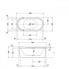 Duravit Starck Ванна 1600х800 мм, аквриловая отдельностоящая, с акриловой панелью и ножками, с одним наклоном для спины.