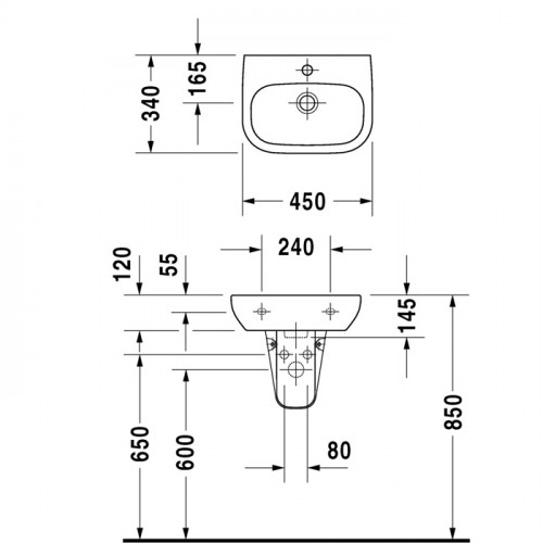 Duravit D-Code Раковина для рук,с перел.,с 1 отв. под смес., 450x340мм, Цвет: Белый (СПЕЦЦЕНА)